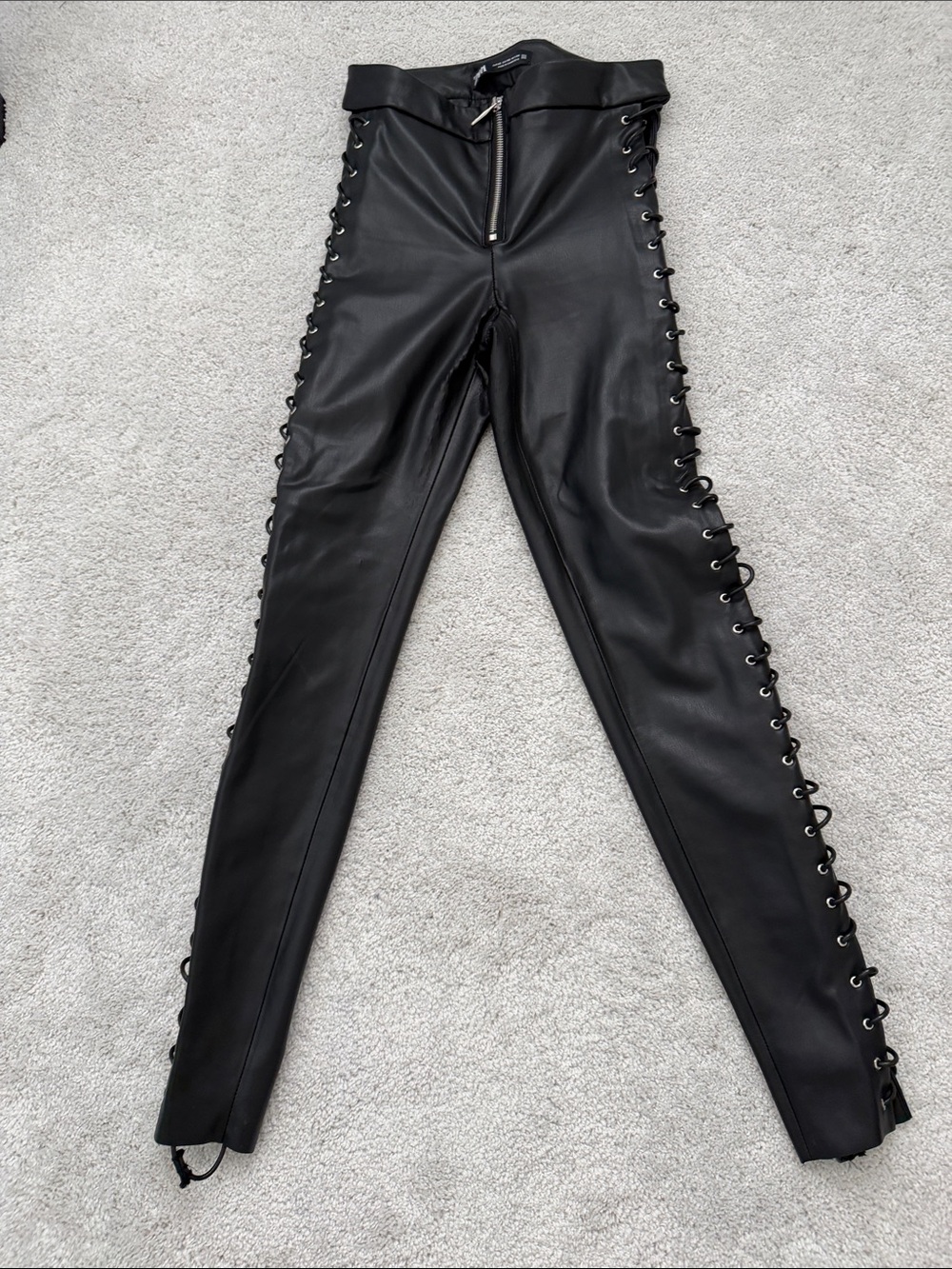 Zara Black Faux Leather Lace-Up Skinny Jeans